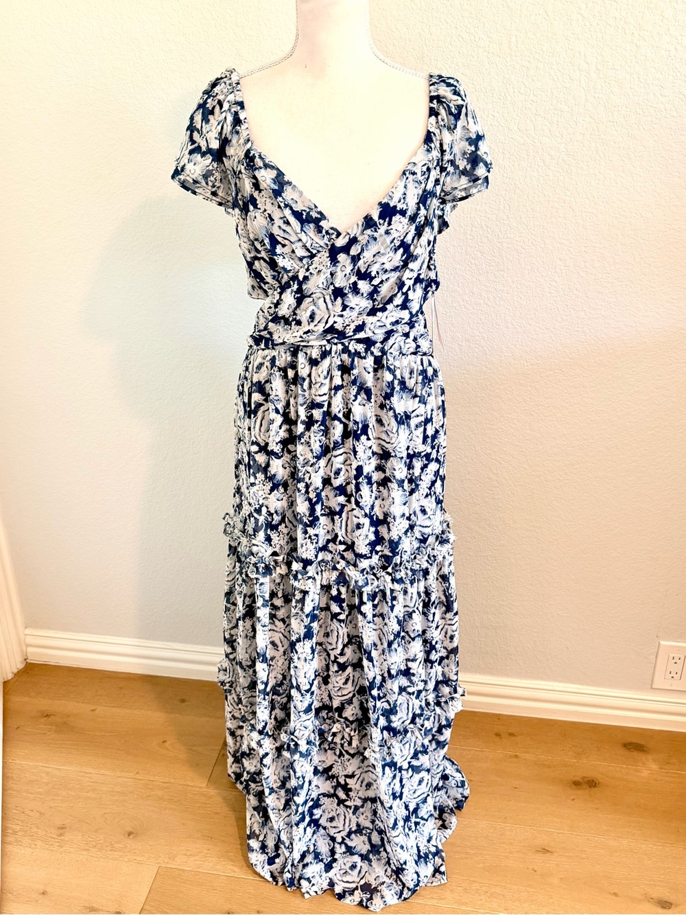 Aqua Navy and White Floral Maxi Dress - Picture 2 of 5